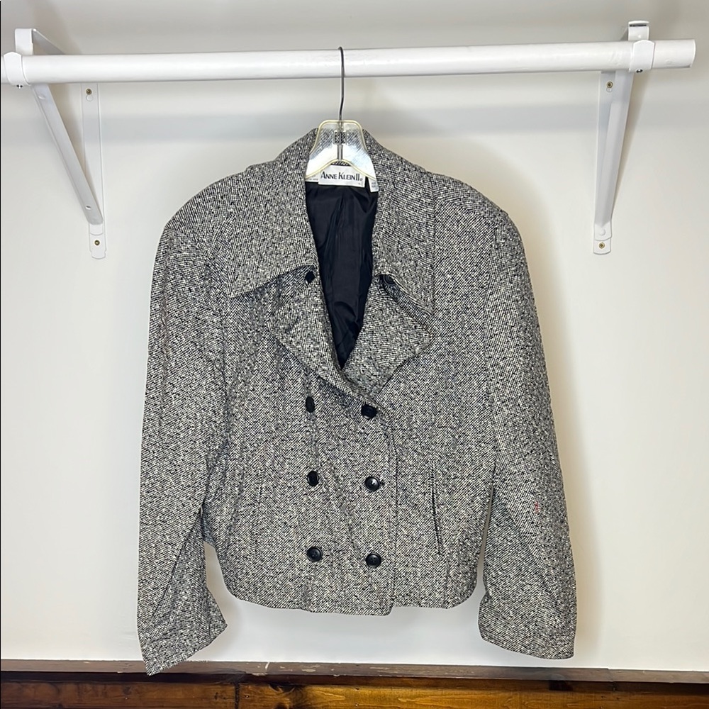 Anne Klein Black & White Wool Double-Breasted Jacket- M